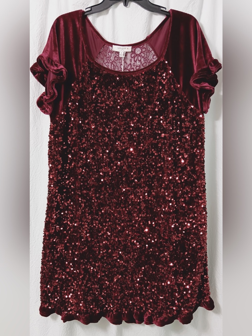 Umgee Burgundy Sequin Velvet Mini Dress